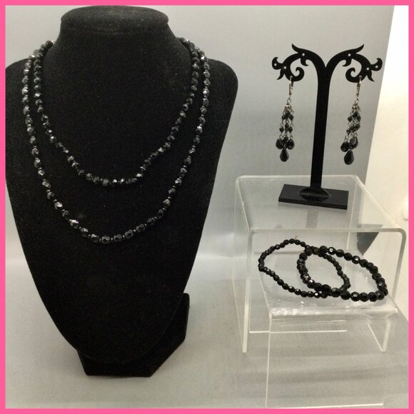 Black Beaded Set, 4pc - Picture 2 of 10